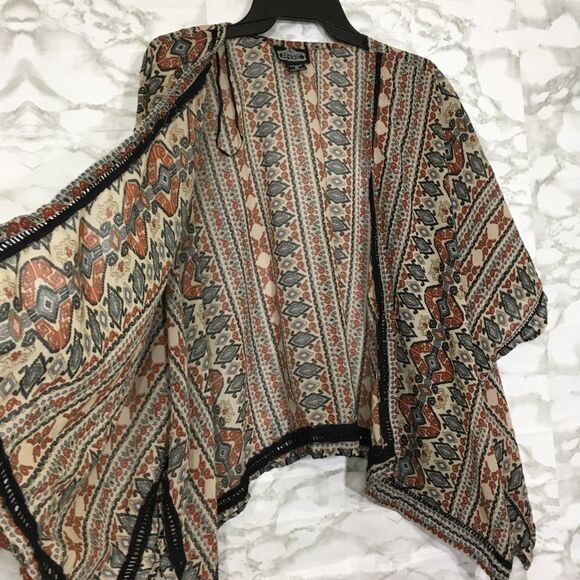Angie Aztec Tribal boho print kimono style open front lightweight‎ cardigan M - Picture 5 of 10